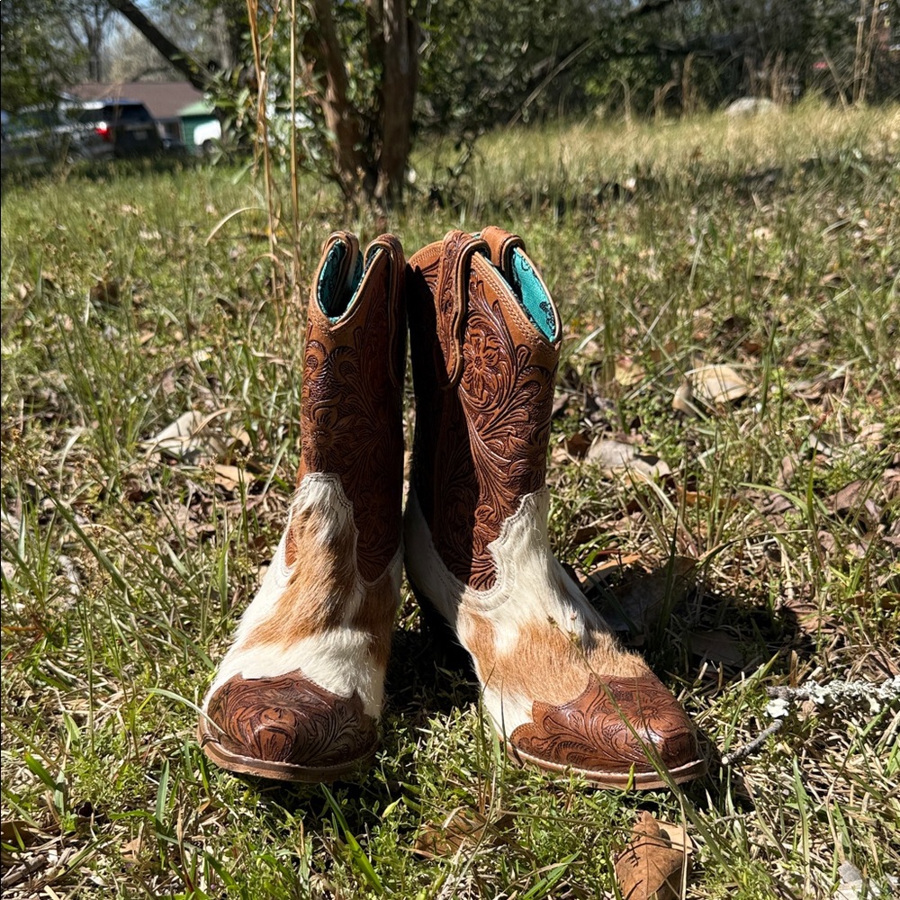 Myra Bag Brown Hair-On Leather Western Ankle Boots - Picture 2 of 4